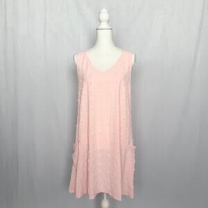 Aimage Light Pink Textured Dot Sleeveless Dress With Pockets M